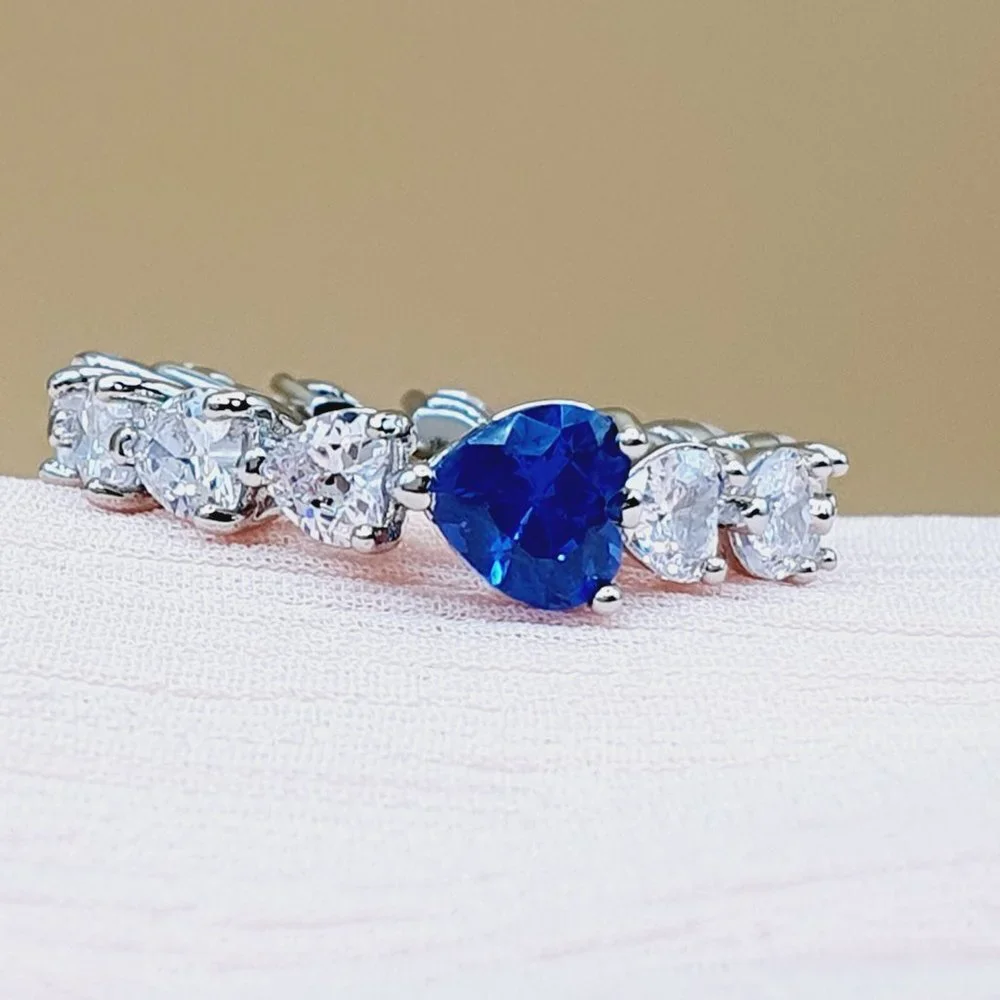 💎 Sweet Crystal  CZ Lovely Blue Diamonds Heart Rings for Women, INDN8415 - Picture 3 of 10